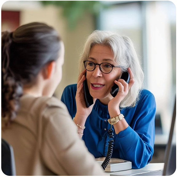 mature college counselor helping student over the phone